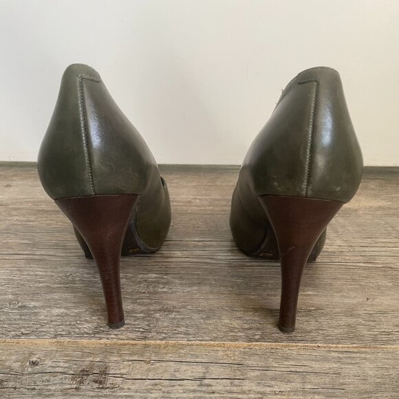 BCBGeneration Holmy Genuine Dark Leather Olive Green Hidden Platform Stilettos - Picture 5 of 10